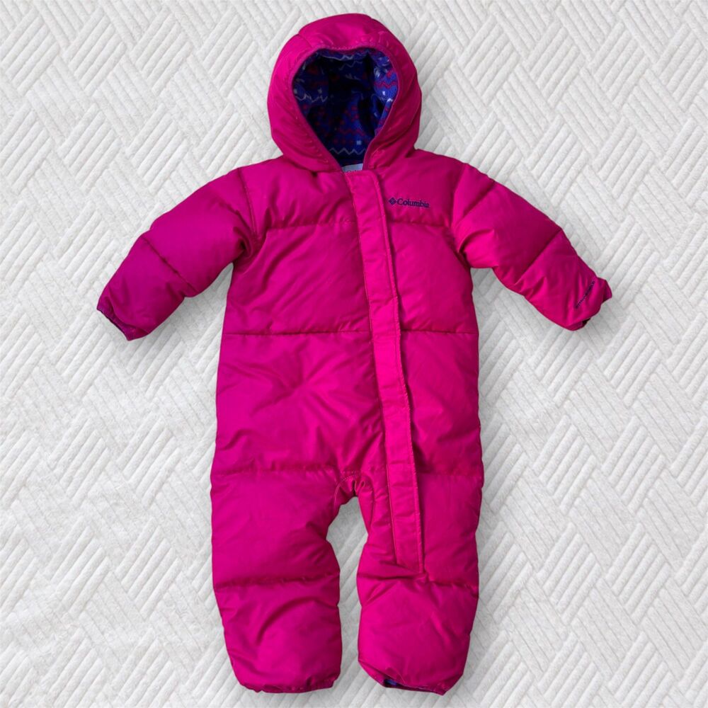 Columbia Baby 12-18M Snuggly Bunny Pink Down Fleece Lined Snowsuit Bunting Suit
